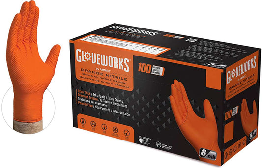 Orange 8-Mil Nitrile Gloves